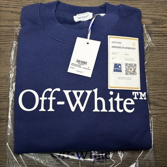 Off-White Bookish Skate Crewneck Dark Blue White Logo Sweatshirt Size M NWT COA - Picture 2 of 9